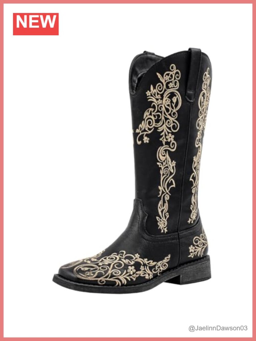 Floral Embroidered Square Toe Cowboy Boots Wide Calf Mid-Calf Western